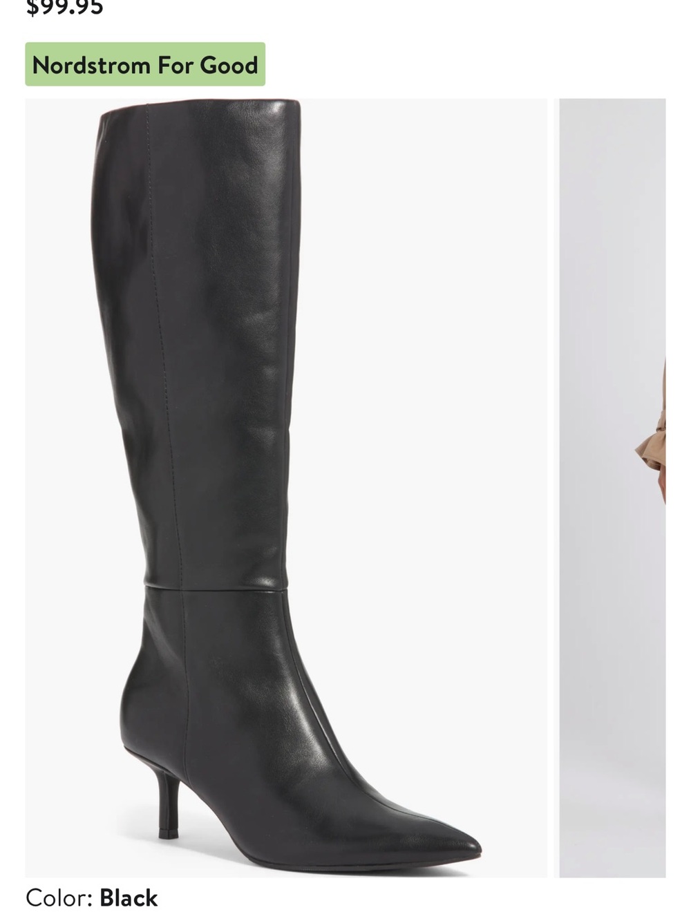 Nordstrom For Good Black Knee-High Leather Pointed-Toe Boots